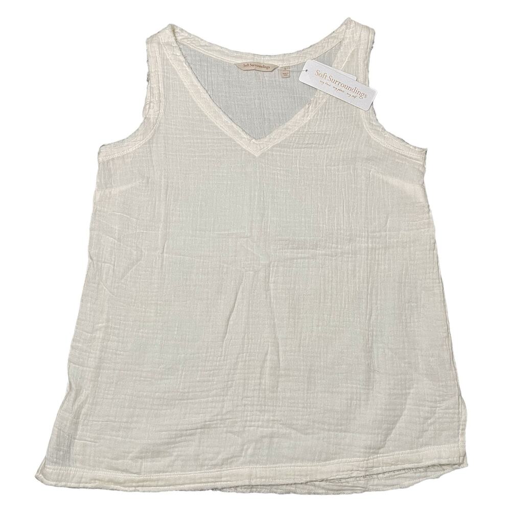 NEW Soft Surroundings Del Mar Tank Top Marshmallow Cream Raw Edge Small